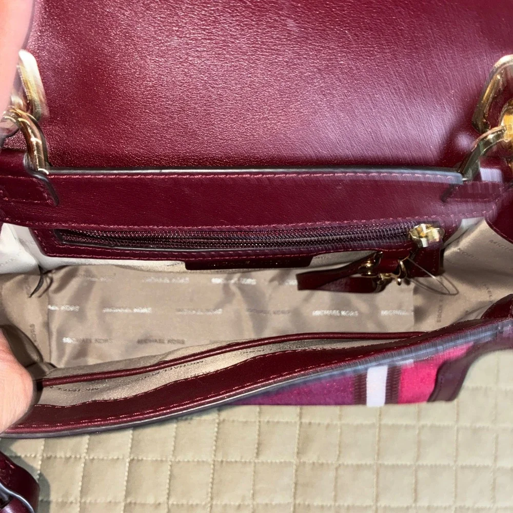 Michael Kors Whitney Medium Satchel Oxblood Velvet Leather Crossbody Handbag Bag